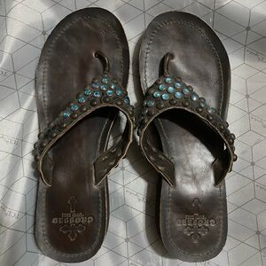 Women's Brown Sandals with Blue Accents vintage y2k 2000s